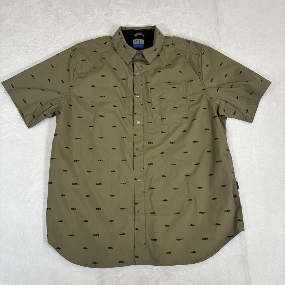 LAPG LA Police Gear Snap Shirt Mens Lg. Green Print Short Sleeve Tactical Chrty